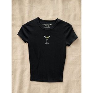 Black Womens XS Dirty Martini Graphic Cropped Baby Tee Fitted Y2K Aesthetic